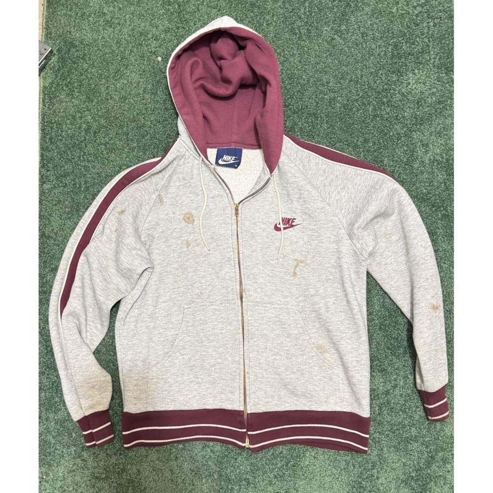 Rare VTG NIKE Spell Out Swoosh Full Zip Hoodie Sweatshirt Jacket Jacket 80s SZ M